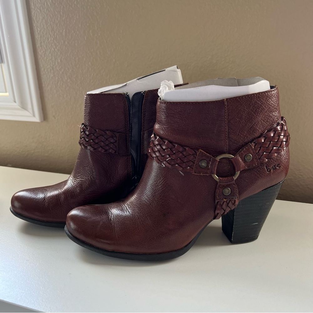 BOC Leather Ankle Boots Red Brown